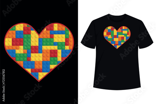 Master Builder Block Brick Building Heart Valentines Day Boy T-Shirt