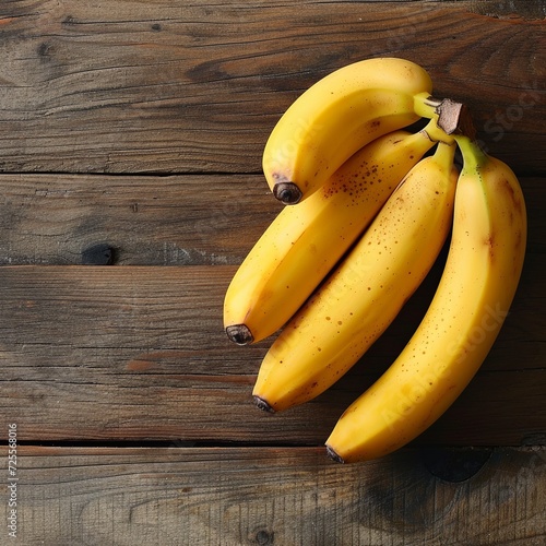 Bananas on Vintage Wooden Table Top View