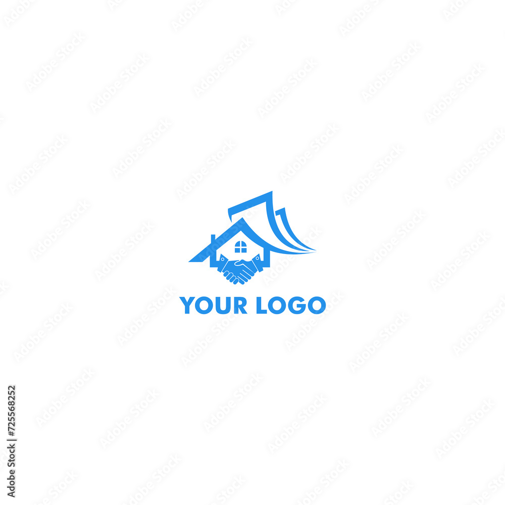 house logo and shaking hands and some money on top of the house, suitable for real estate companies and buying and selling logo properties