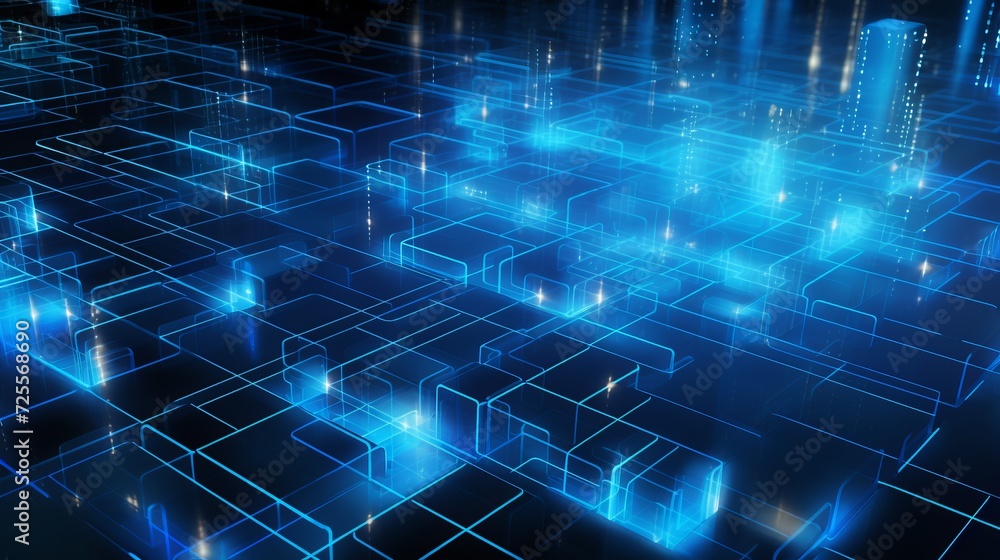 Blue digital blockchain technology abstract wallpaper with electronic data elements - futuristic tech background illustration Blue digital blockchain technology abstract wallpaper with electronic data elements - futuristic tech background illustration