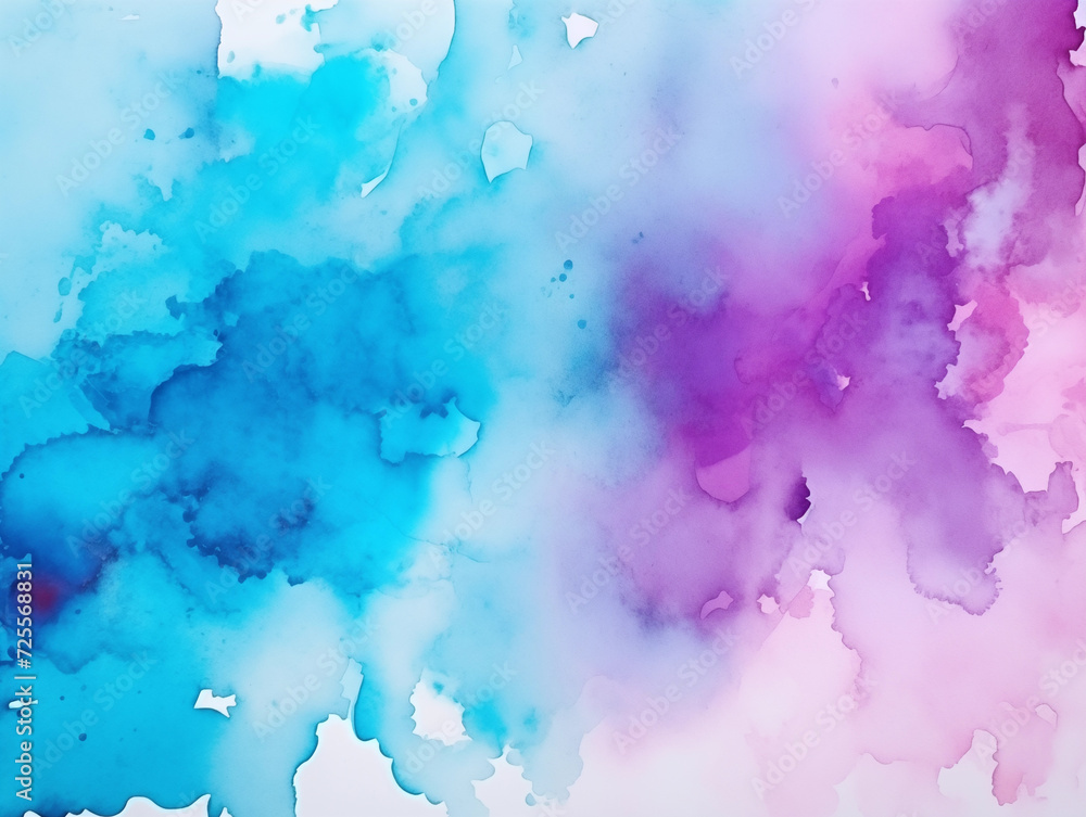 Pink and blue watercolor stains on white paper background