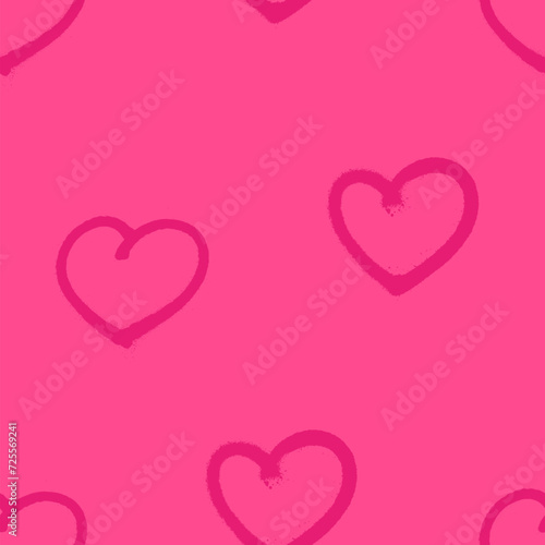 Seamless pattern of sprayed heart symbol. Vector illustration with overspray in black over white