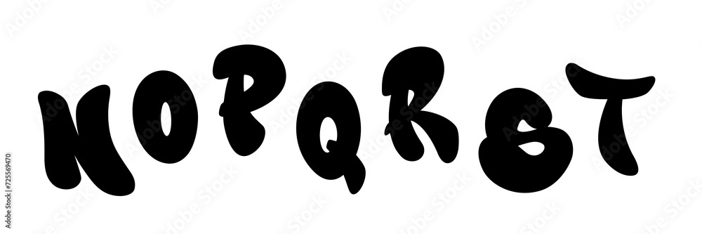 Handwritten graffiti font alphabet in black over white. Vector illustration. Part 3 Handwritten graffiti font alphabet in black over white. Vector illustration. Part 3