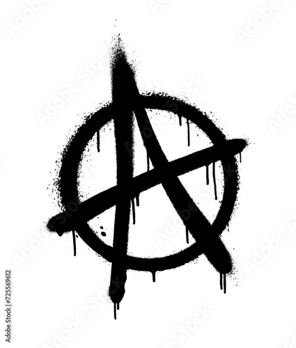 Sprayed anarchy symbol with overspray in black over white. Vector illustration.