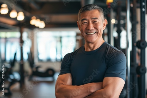Smiling senior man in a fitness center