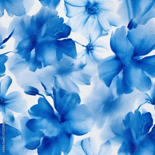 Abstract Cyanotype Blue Watercolor Floral Pattern