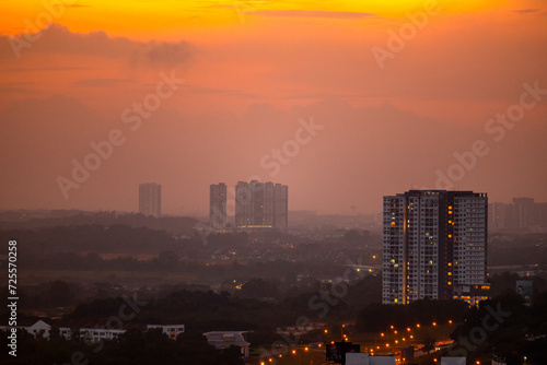 Early morning view of the city of Kempas from high rise building. This city is now going on a fast development in Johor Bharu area.