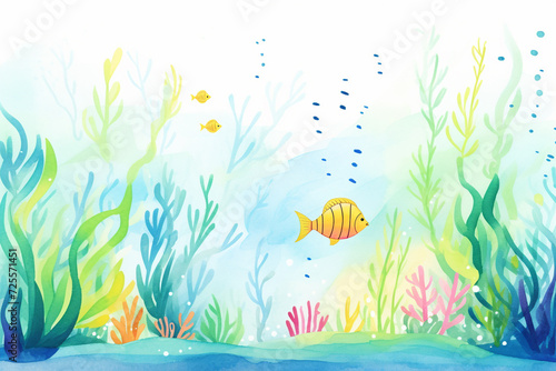 A vibrant underwater scene in a tropical ocean , cartoon drawing, water color style © Watercolorbackground
