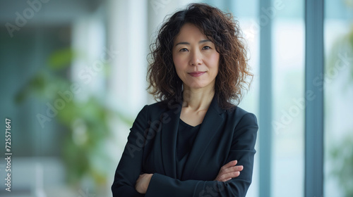 Diverse and Confident Japanese Businesswoman in Bright Office - Exemplifying Leadership, Professionalism, and Experience in Corporate Environment