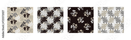 Masculine vector floral pattern with organic botanical shapes. Modern bold black white flower print, design in neutral scandi style.