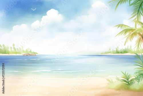 Artistic rendition of a Caribbean bay bathed in sunlight   cartoon drawing  water color style