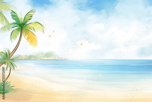 Artistic rendition of a Caribbean bay bathed in sunlight , cartoon drawing, water color style