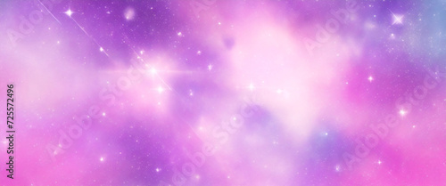 Purple unicorn background. Pastel watercolor sky with glitter stars and bokeh. Fantasy galaxy with holographic texture. Magic marble space. Kawaii Fantasy Pastel Colorful Sky with Clouds.