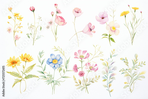Decorative floral designs in soft watercolors, offering a romantic, vintage feel , cartoon drawing, water color style