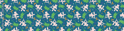 Trendy vector floral pattern with organic botanical shapes border. Modern bold summer flower print, ribbon design in scandi style.