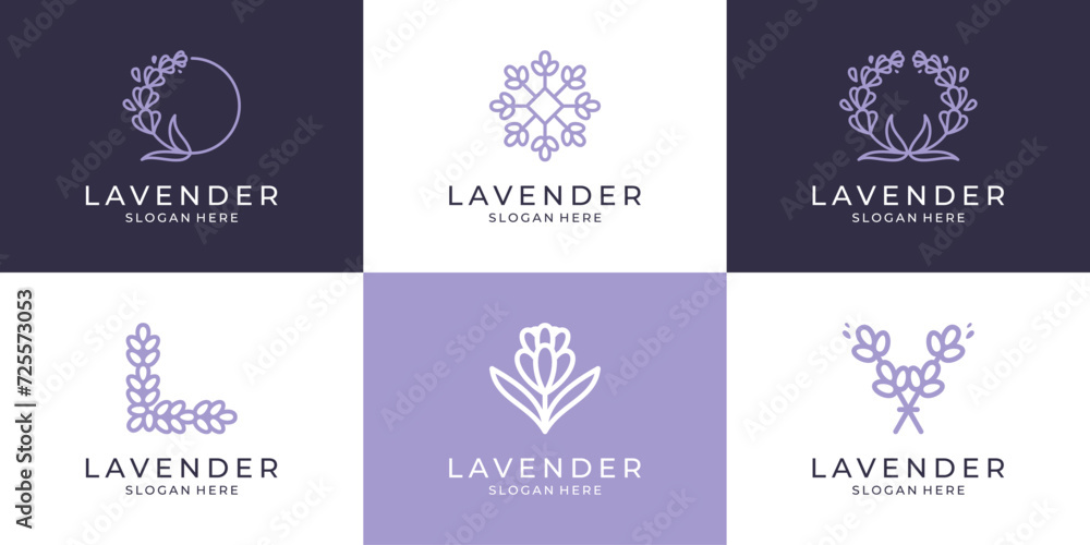 Set of abstract lavender flower logo icon vector Set of abstract lavender flower logo icon vector