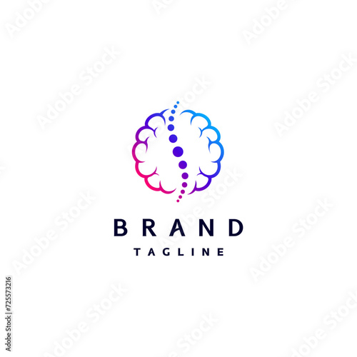 Brain With Spine Icon Logo Design. Brain Symbol Line With Spine Icon In The Middle Logo Design.