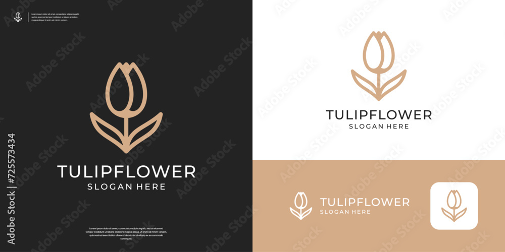 Simple flower tulip logo design with line art style - obrazy, fototapety, plakaty 