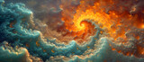 A Painting of a Swirl of Fire and Water Fractal