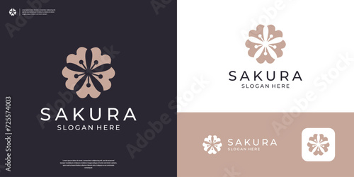 Minimalist japanese flower cherry blossom logo icon vector photo
