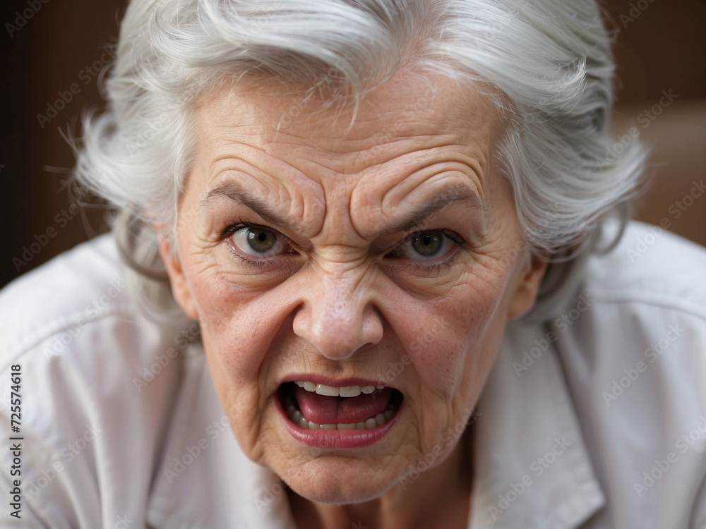 Furious and Enraged Grandmother Expressing Intense Emotions