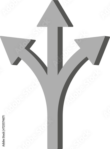 Illustration of a gray triple arrow sign. Three way arrows. Vector.