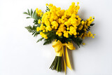 Bouquet of fresh spring yellow flower mimosa isolated on white background, generative AI