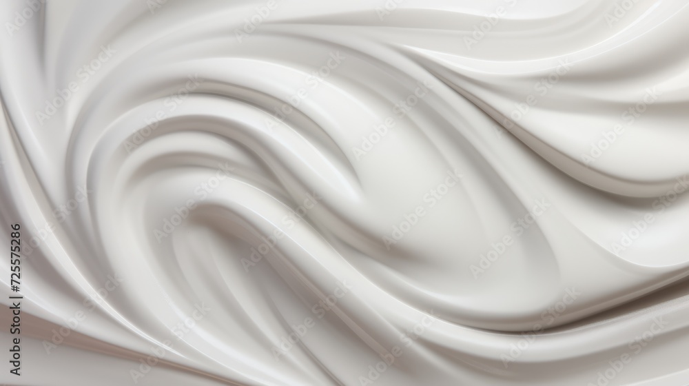 Fototapeta premium Abstract background with whipped white cream texture. Smooth fluid waves of liquid for banner, backdrop