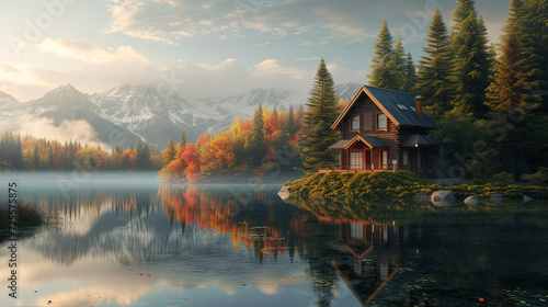 A house in the side of beautiful lake landscape