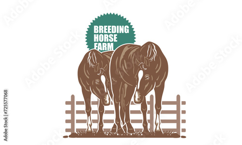 GREAT HEALTHY BROWN HORSE LOGO, silhouette of  happy mare at farm vector illustrations