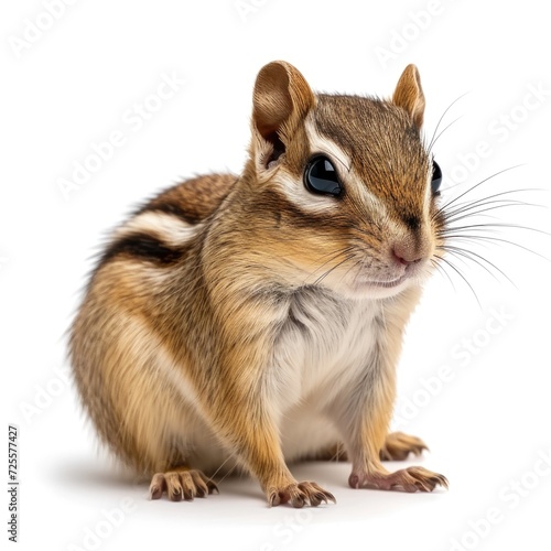 Eastern Chipmunk sitting in natural pose isolated on white background, photo realistic