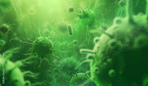 viral infection in green background, 3d illustration photo