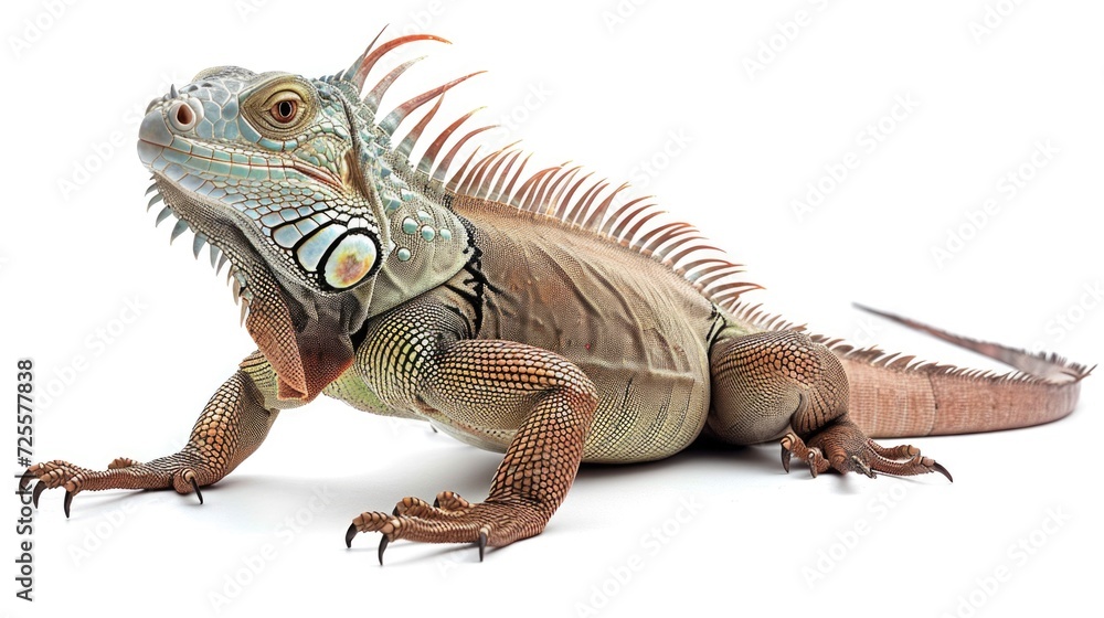 Obraz premium Iguana isolated on white background, full body side view.