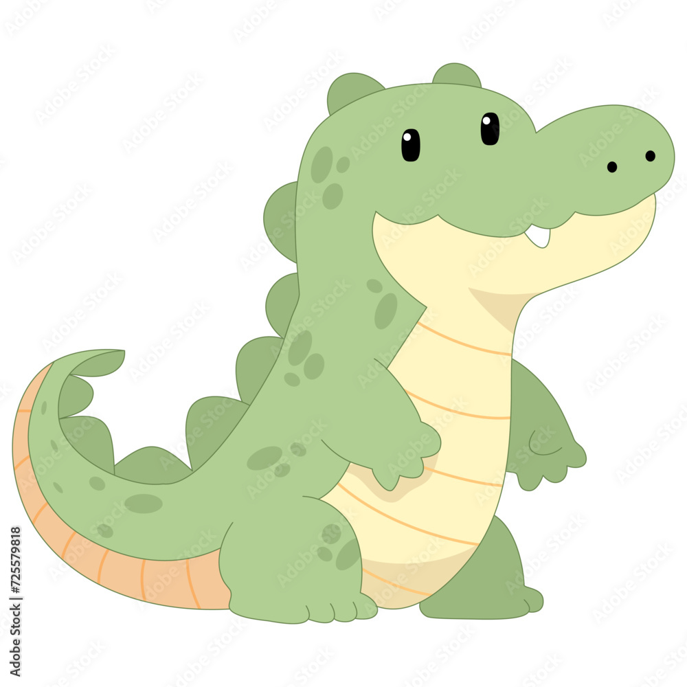Obraz premium crocodile, illustration, animal, vector, cute, zoo, character, alligator, cartoon, design, funny, wildlife, jungle, nature, wild, happy, green, art, isolated, baby, fun, kid, background, graphic,