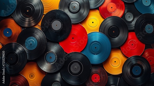 Vinyl records in various colors. Generative Ai.