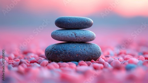 Pebbles balancing on a beach  sea background. Sea pebble. Colorful pebbles. For banner  wallpaper  meditation  yoga  spa  the concept of harmony  balance. Copy space for text