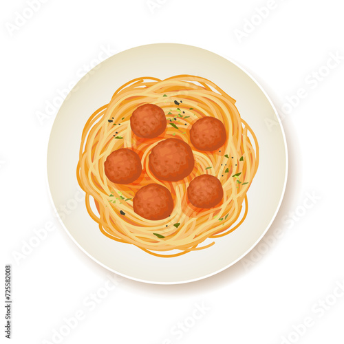 Pasta with meatballs isolated on white