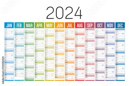 Colorful 2024 horizontal calendar