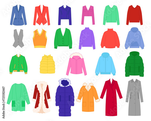 Set of clothes coat, sweatshirt, jacket, sweater, vest, outerwear, down-padded coat, fur coat