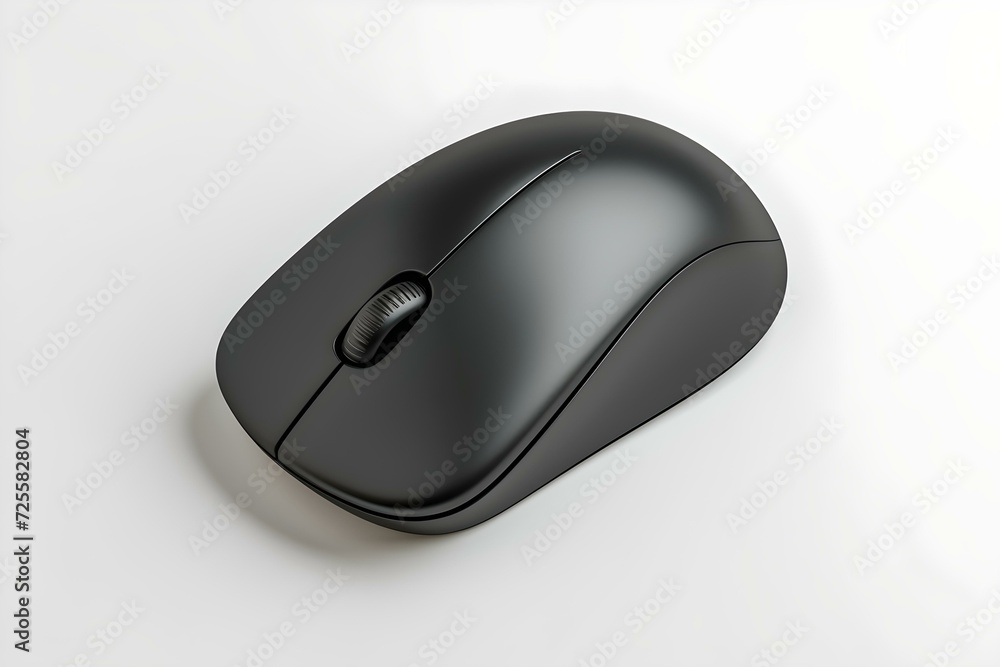 Sleek black wireless computer mouse on white surface. modern design, simplicity, and functionality concept. easy to use peripheral. AI Sleek black wireless computer mouse on white surface. modern design, simplicity, and functionality concept. easy to use peripheral. AI