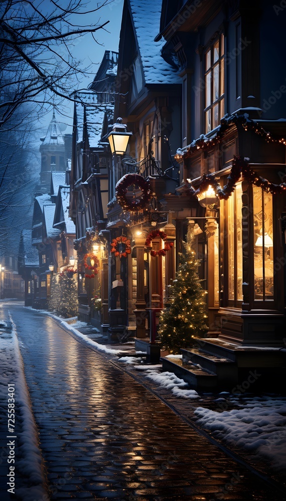 Christmas street in the old town of Tallinn at night, Estonia