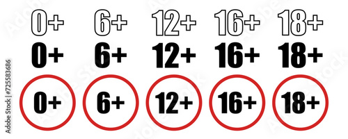 Age restriction sign set. Age limit icons.
