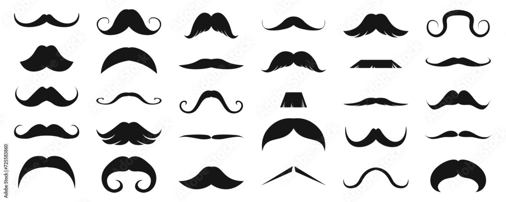 Set of mustaches. Black silhouettes mustache. Set of mustaches. Black silhouettes mustache.
