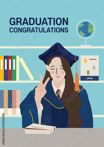 Female student taking graduation photo at school