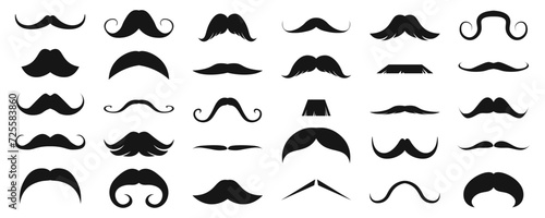 Set of mustaches. Black silhouettes mustache.