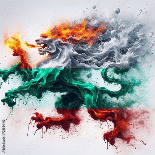 Bulgaria flag what Splash of water and flame. AI generated illustration