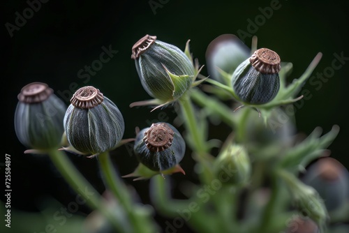 Bunch poppy flower buds. Dry green season botanical plants sprouts. Generate ai