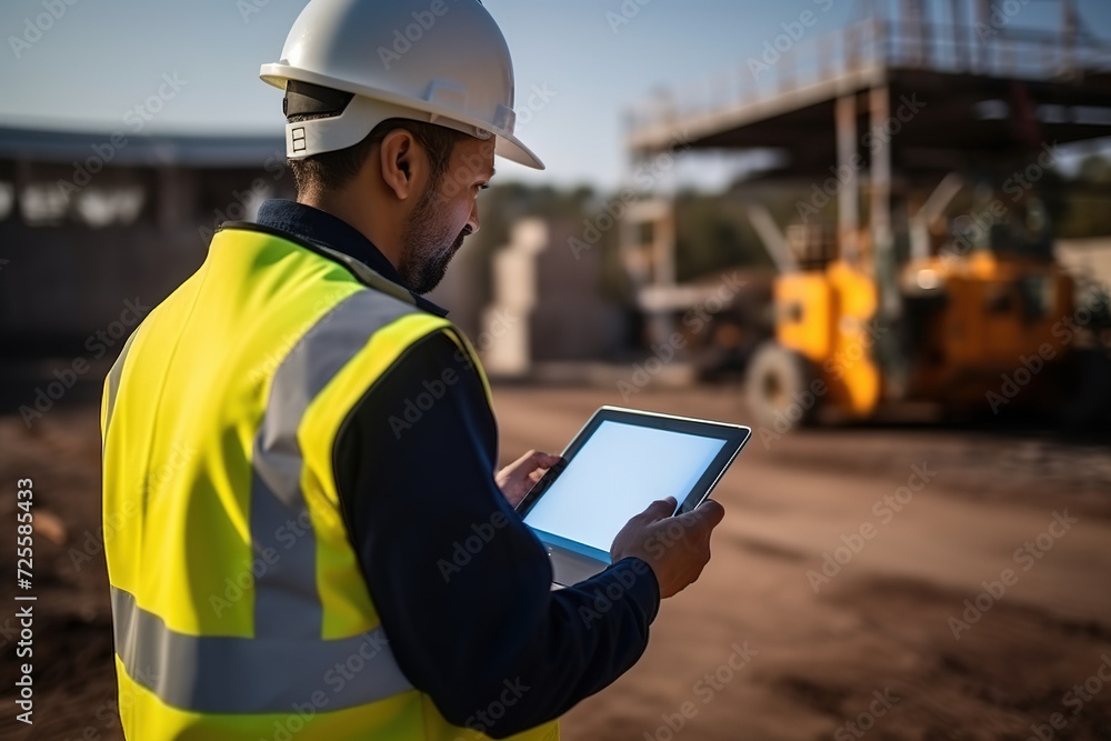 Male architect engineer with tablet at construction site. Male architect engineer with tablet at construction site.