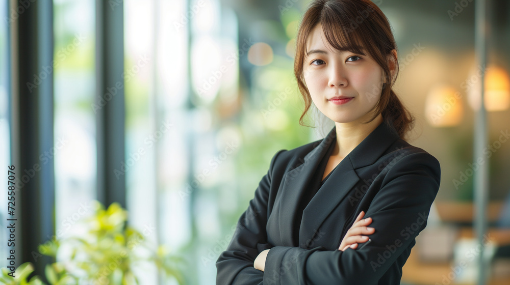 Young Confident Japanese Businesswoman Exuding Leadership and Professionalism in a Bright, Modern Office Environment - A Symbol of Diversity and Strength in Corporate World Young Confident Japanese Businesswoman Exuding Leadership and Professionalism in a Bright, Modern Office Environment - A Symbol of Diversity and Strength in Corporate World