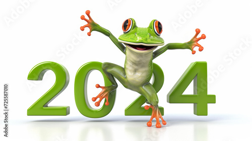 Leap day, one extra day, Leap year 29 February 2024 background. Green Frog and year 2024 text on green background.